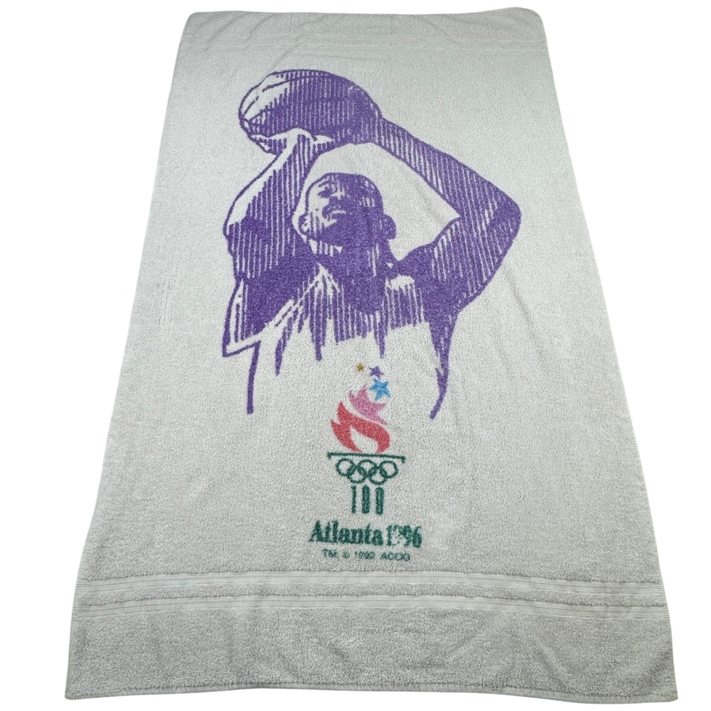 Vintage 1996 Atlanta Olympic Games Basketball Beach Towel White Purple 90s